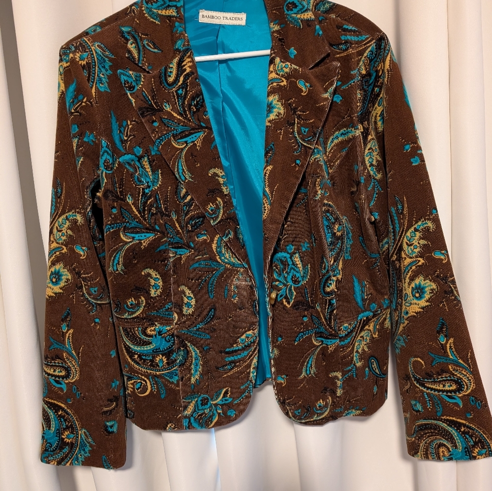 VTG Bamboo Traders Woman's XL Brown/Turquoise Courdaroy